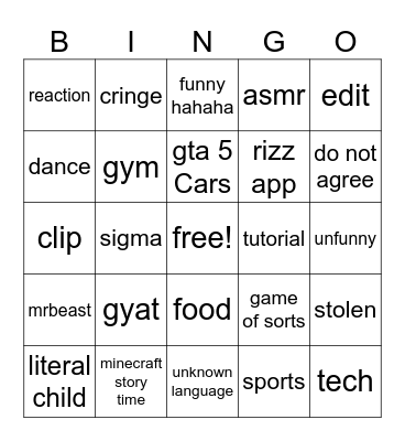 yt shorts cuh Bingo Card