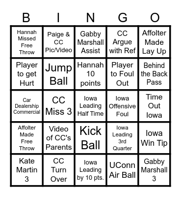 Iowa Women's Basketball Bingo Card