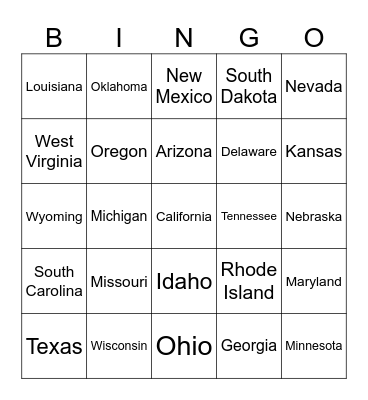 State Songs Bingo Card