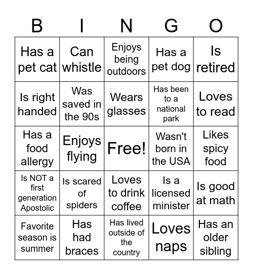 Care & Follow Up Bingo Card