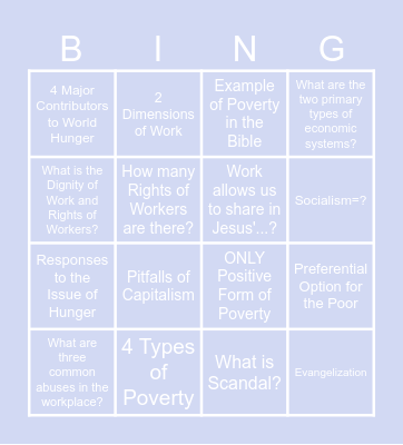 Preferential Option for the Poor and Vulnerable Bingo Card
