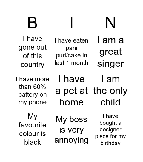 Untitled Bingo Card