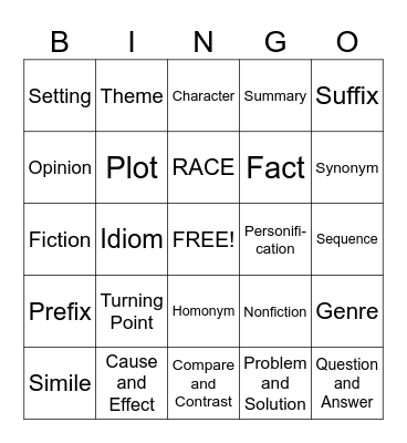 Language Arts Bingo Card