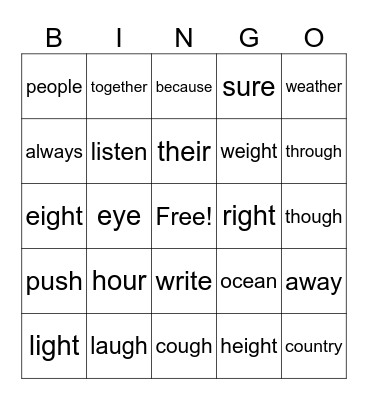 2nd week 10 - 16/17 Bingo Card