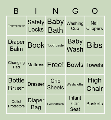 Registry Bingo Card