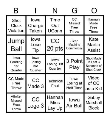 Iowa Women's Basketball Bingo Card