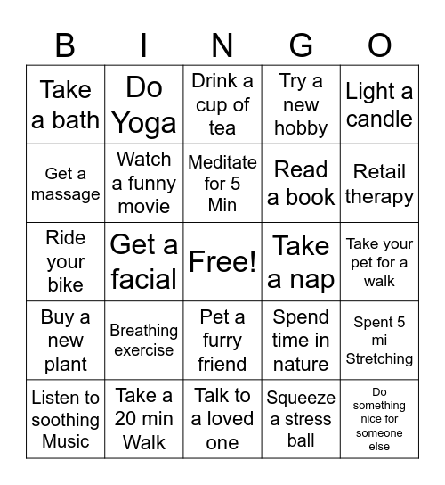 Stress Awareness Bingo Card