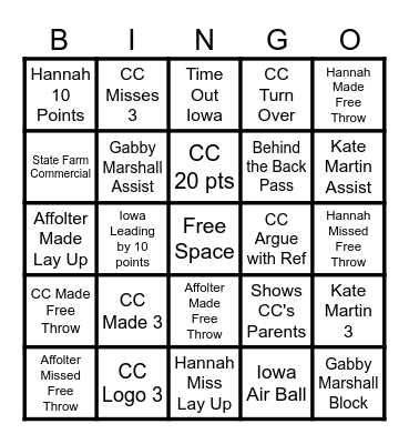 Iowa Women's Basketball Bingo Card