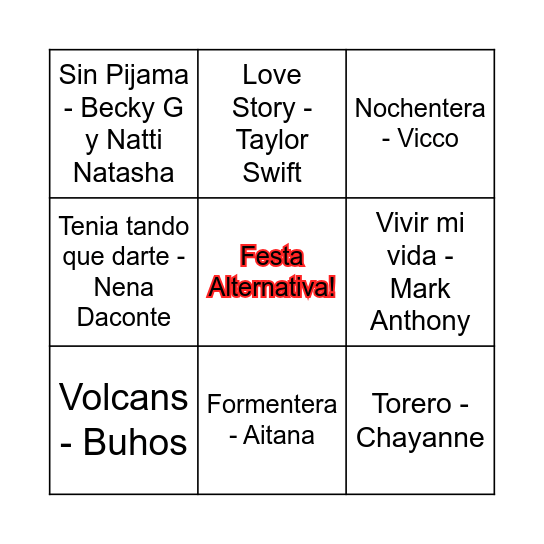 BINGO MUSICAL KARAOKE Bingo Card