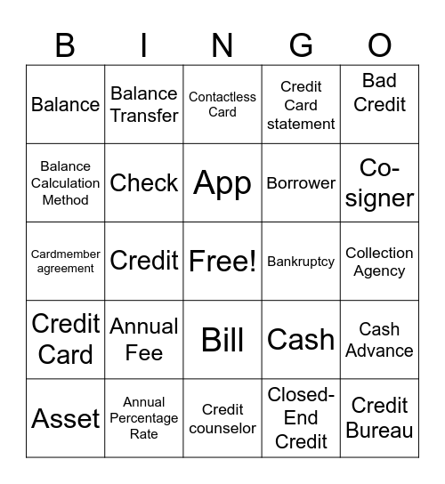 Financial Smarts Bingo Card