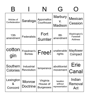 STAAR Review Bingo Card