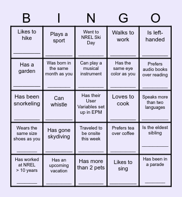 Find Someone Who Bingo Card