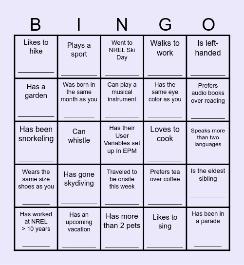 Find Someone Who Bingo Card