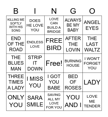 LOVE SONGS Bingo Card