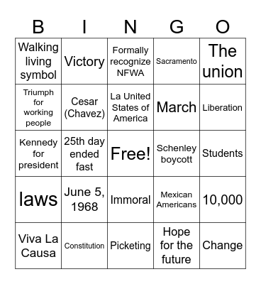 Viva La Causa Part II: (15-38 min) Bingo Card