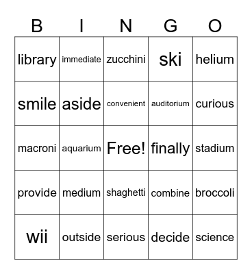 I tries e On for Size Bingo Card