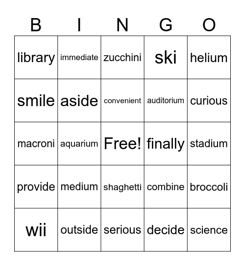 I tries e On for Size Bingo Card