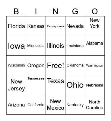 TRAVEL THE STTES Bingo Card