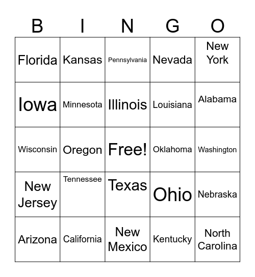 TRAVEL THE STTES Bingo Card