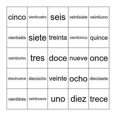 Números 1 - 31 Bingo Card
