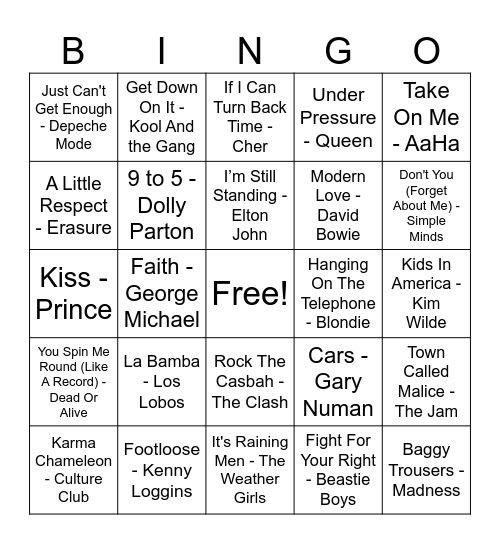 80s DISCO BINGO Card