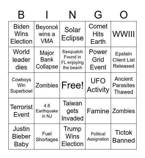 Untitled 2024 Bingo Card Bingo Card