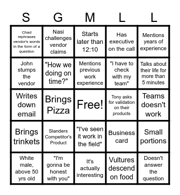 Lunch and Learn Bingo Card