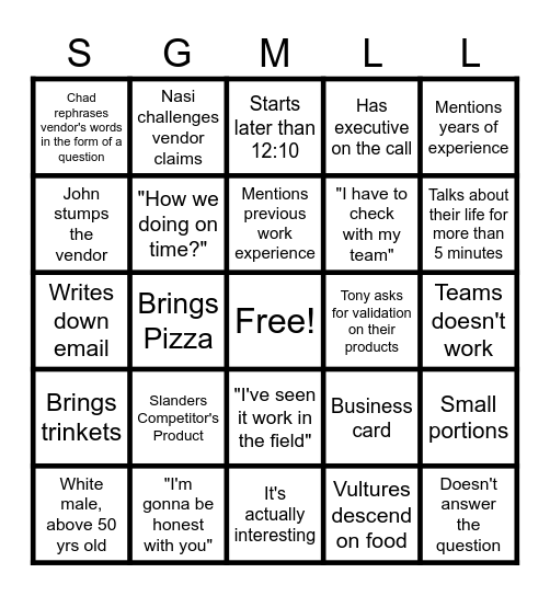 Lunch and Learn Bingo Card