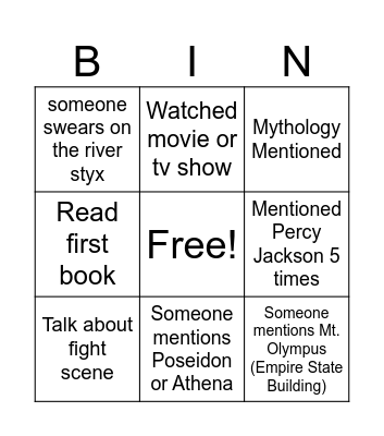 Percy Jackson Bingo Card