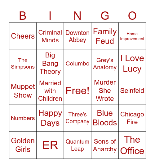 What's on TV? Bingo Card