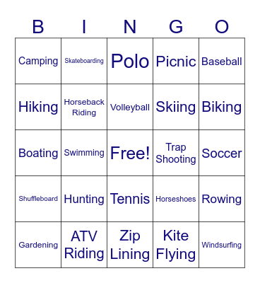 Outdoor Fun! Bingo Card