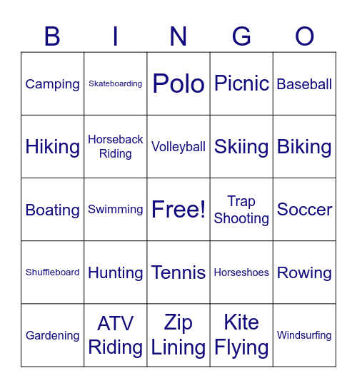 Outdoor Fun! Bingo Card