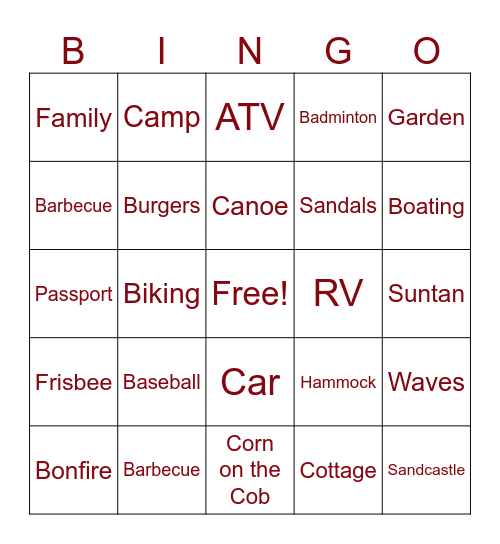 Summertime! Bingo Card