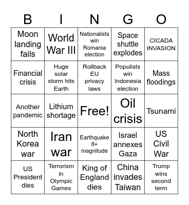 Apocalypse 2024 Bingo Card