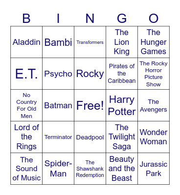 Let's Go To The Movies Bingo Card