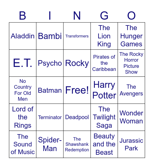 Let's Go To The Movies Bingo Card