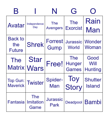 Let's Go To The Movies Bingo Card