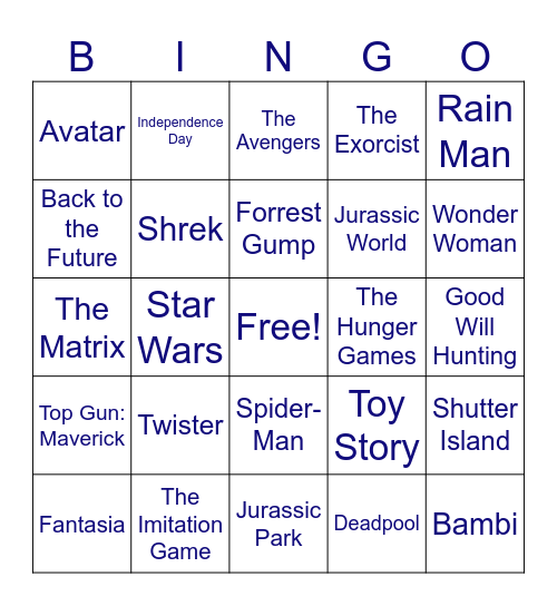 Let's Go To The Movies Bingo Card