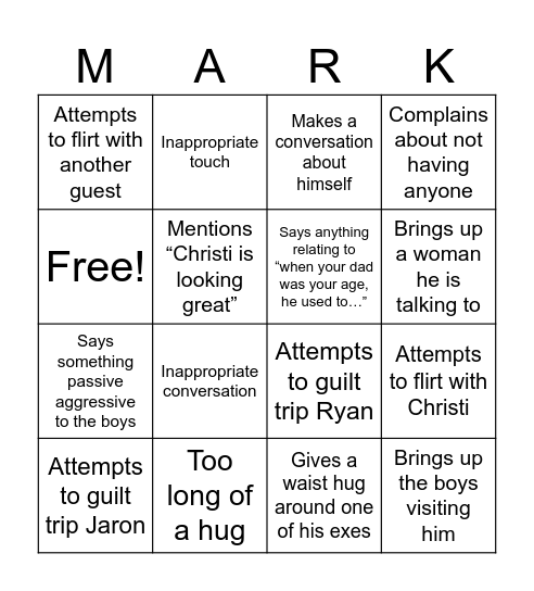 Mark at the funeral Bingo Card