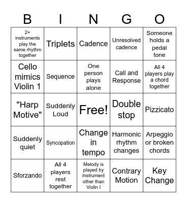 Beethoven "Harp" Quartet BINGO Card