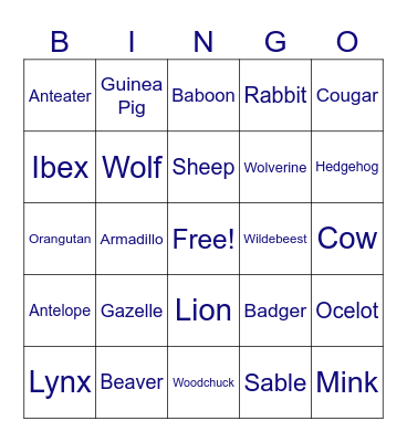 What's Your Favorite Animal Bingo Card