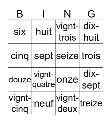 Les Numeros Bingo Card