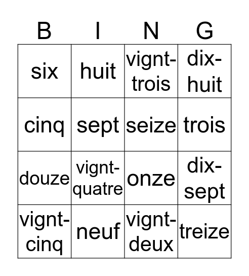 Les Numeros Bingo Card