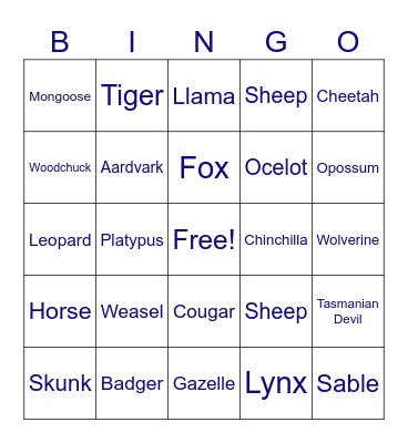 What's Your Favorite Animal Bingo Card