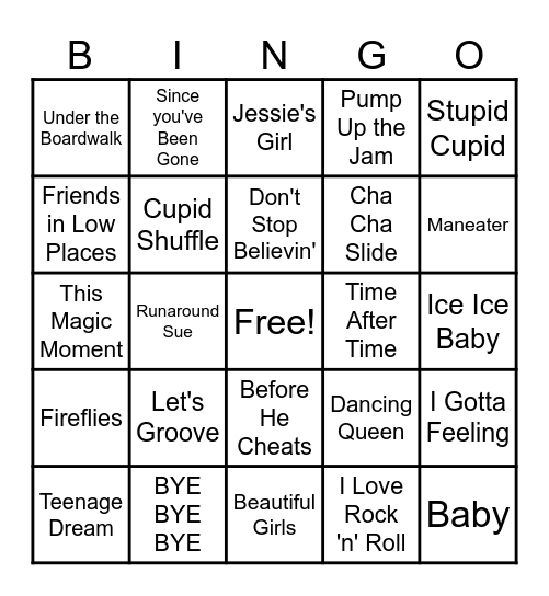 Music of The Decades Bingo Card