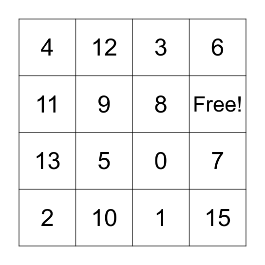 Number Bingo Card