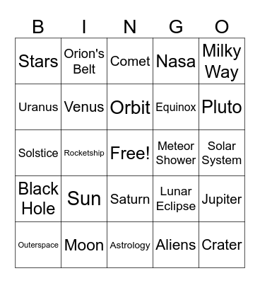 Solar Eclipse Party Bingo Card