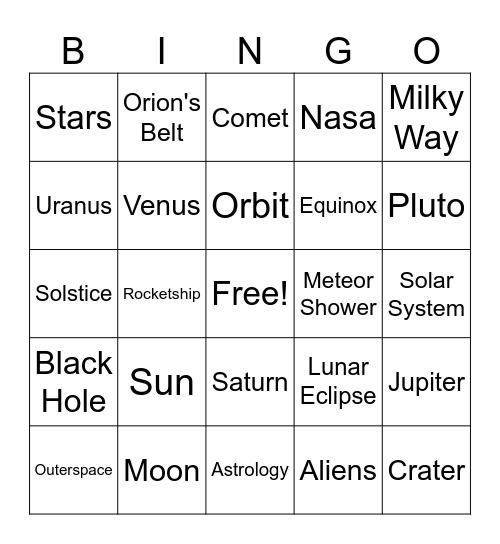 Solar Eclipse Party Bingo Card