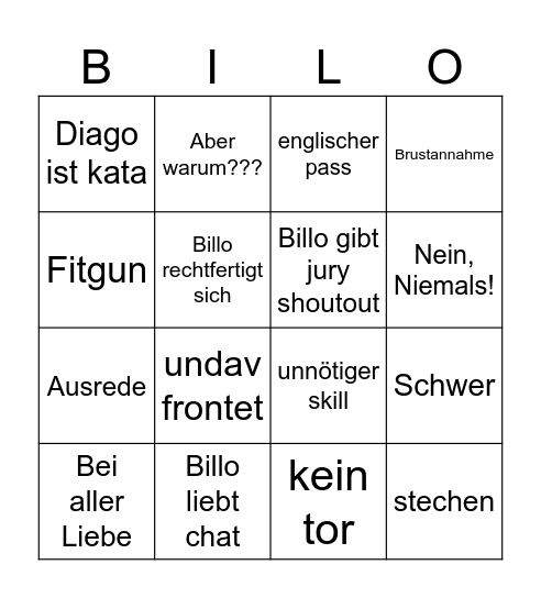 Billo Bingo Card