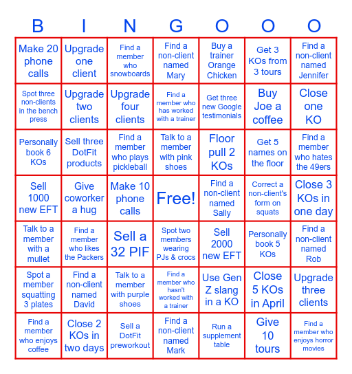 April PT Contest Bingo Card